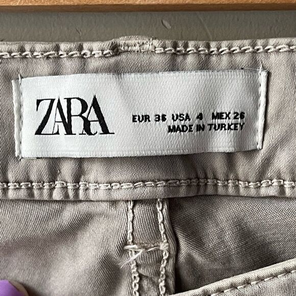 𝅺zara women khaki cargo pants size 4 - Picture 5 of 8